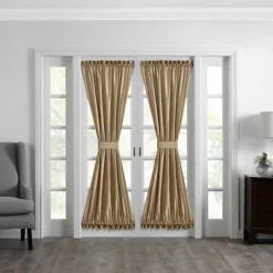 Threadmade Colette Faux Silk Blackout Window Curtain, Taupe - 52
