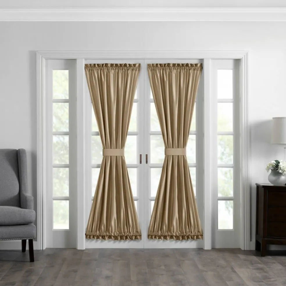Threadmade Colette Faux Silk Blackout Window Curtain, Taupe - 52"W x 108"L