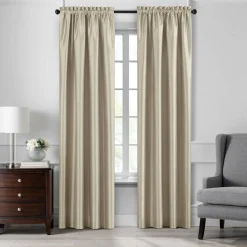 Threadmade Colette Faux Silk Blackout Window Curtain, Taupe - 52