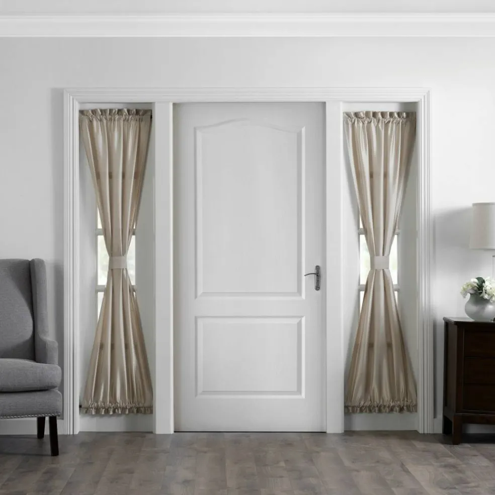 Threadmade Colette Faux Silk Blackout Window Curtain, Taupe - 52"W x 108"L