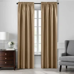 Threadmade Colette Faux Silk Blackout Window Curtain, Taupe - 52