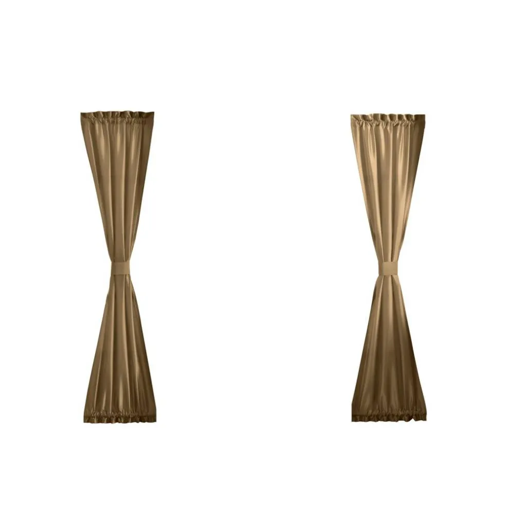 Threadmade Colette Faux Silk Blackout Window Curtain, Taupe - 52"W x 108"L