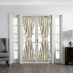 Threadmade Colette Faux Silk Blackout Window Curtain, Taupe - 52