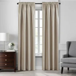 Threadmade Colette Faux Silk Blackout Window Curtain, Taupe - 52