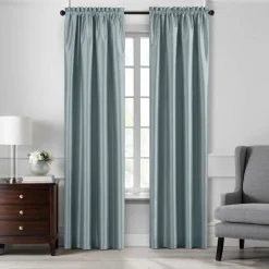 Threadmade Colette Faux Silk Blackout Window Curtain, Taupe - 52