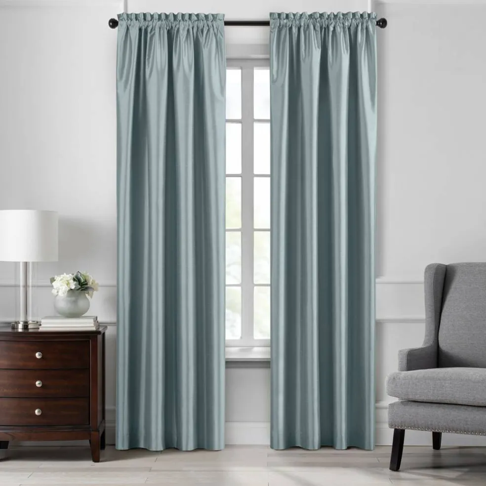 Threadmade Colette Faux Silk Blackout Window Curtain, Taupe - 52"W x 108"L
