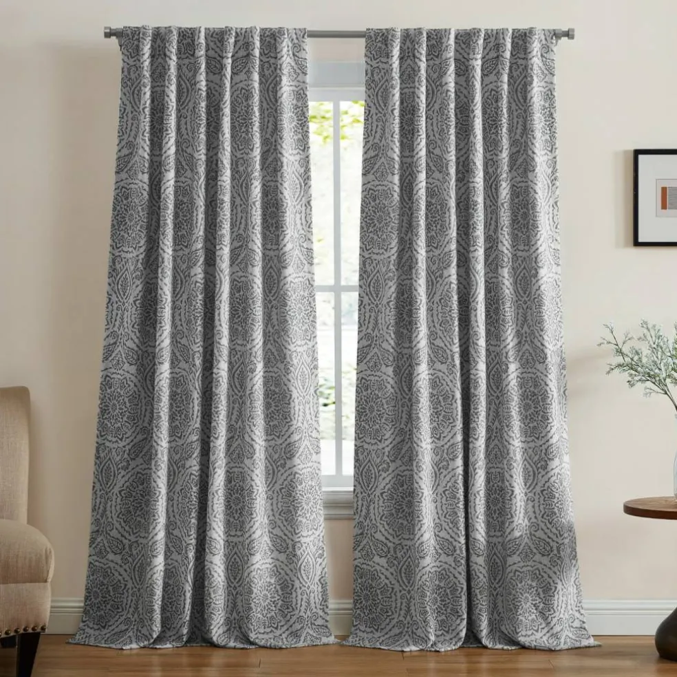 Threadmade Giovanni Medallion Blackout Window Curtain Panel, Blue - 52"W x 84"L