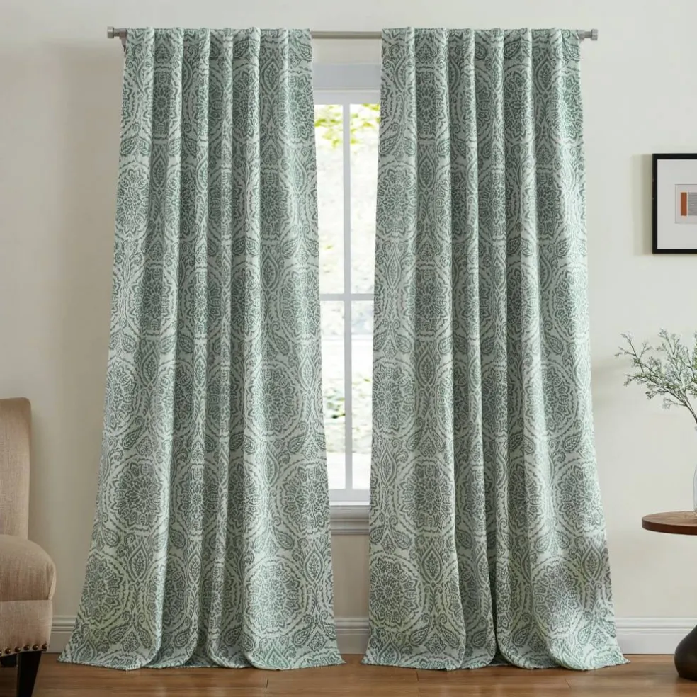 Threadmade Giovanni Medallion Blackout Window Curtain Panel, Blue - 52"W x 84"L