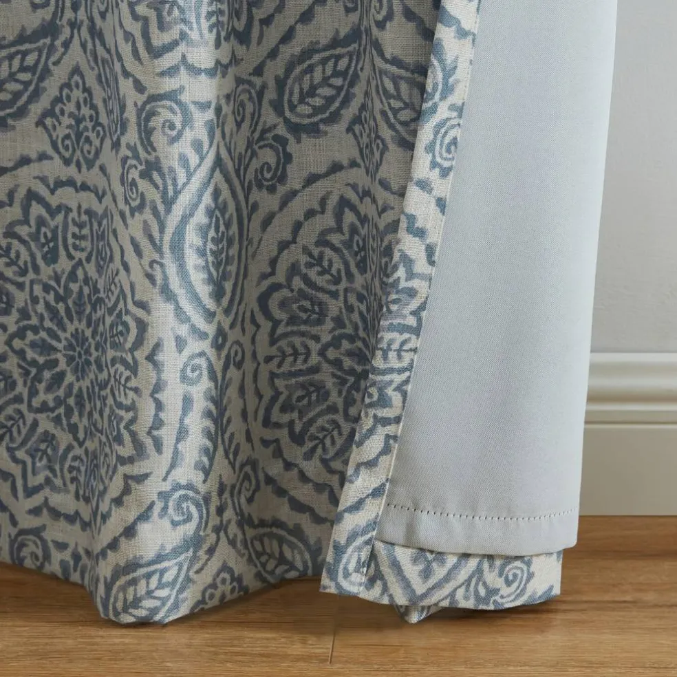 Threadmade Giovanni Medallion Blackout Window Curtain Panel, Blue - 52"W x 84"L