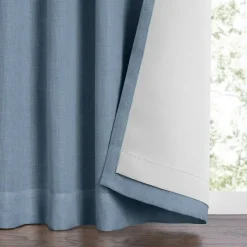 Threadmade Harrow Solid Texture Blackout Window Curtain Panel, Blue - 52