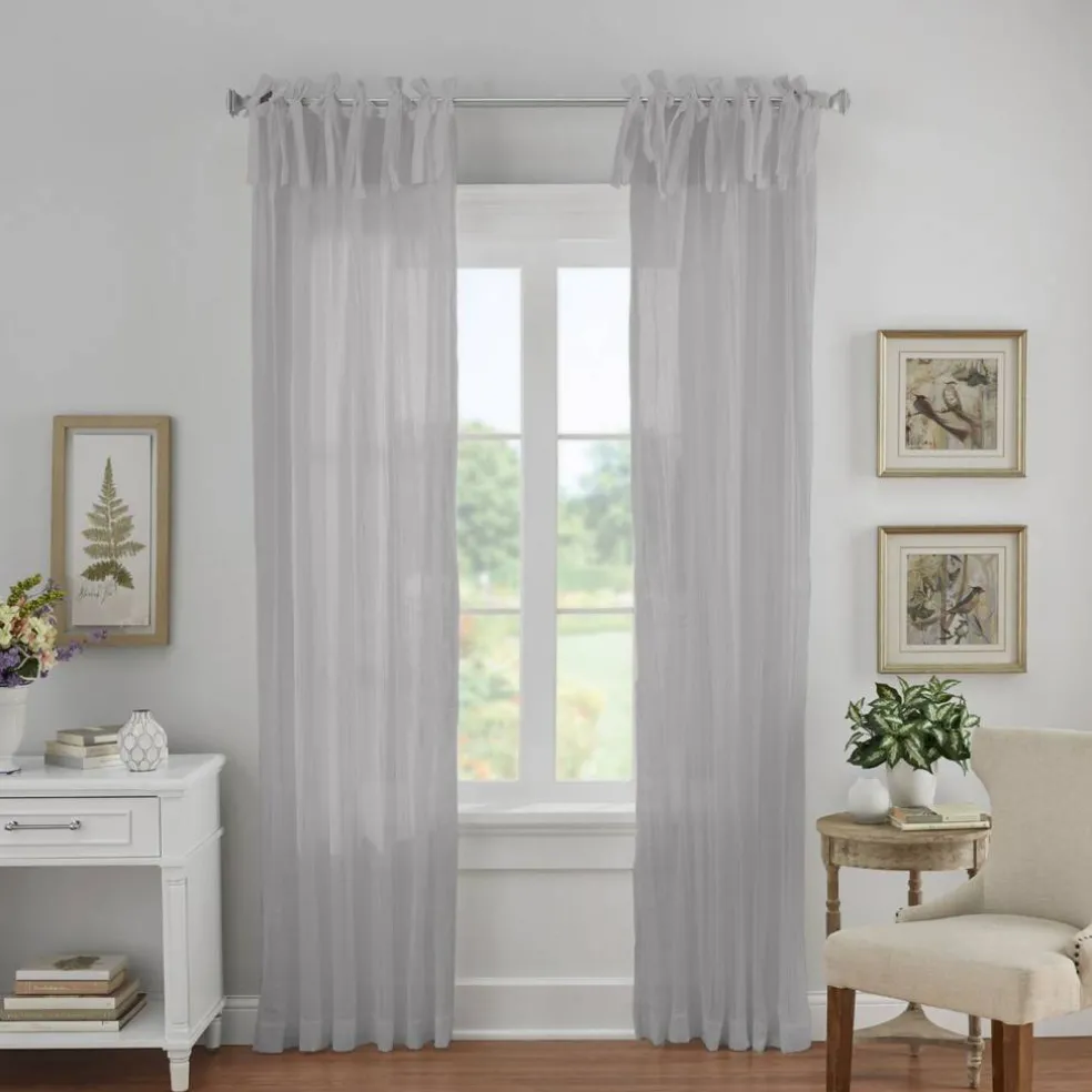 Threadmade Jolie Semi-Sheer Tab Top Window Curtain, Ivory - 52"W x 108"L