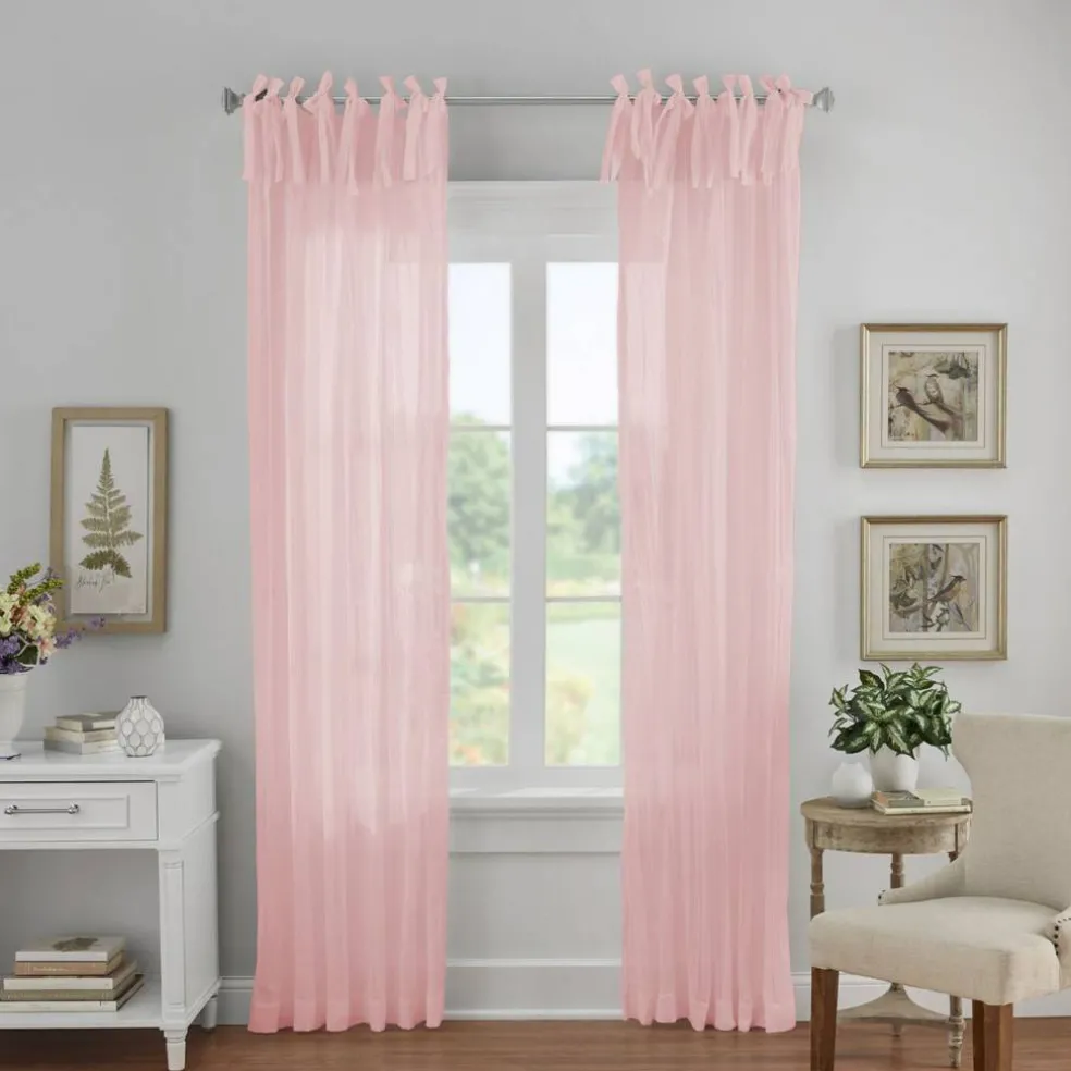 Threadmade Jolie Semi-Sheer Tab Top Window Curtain, Ivory - 52"W x 108"L