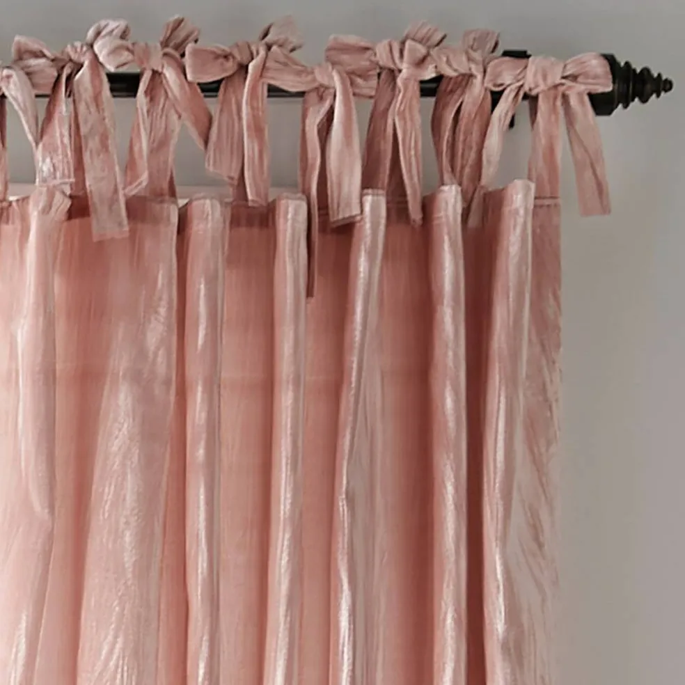 Threadmade Korena Tie-Top Crushed Velvet Window Curtain, Taupe - 52"W x 84"L