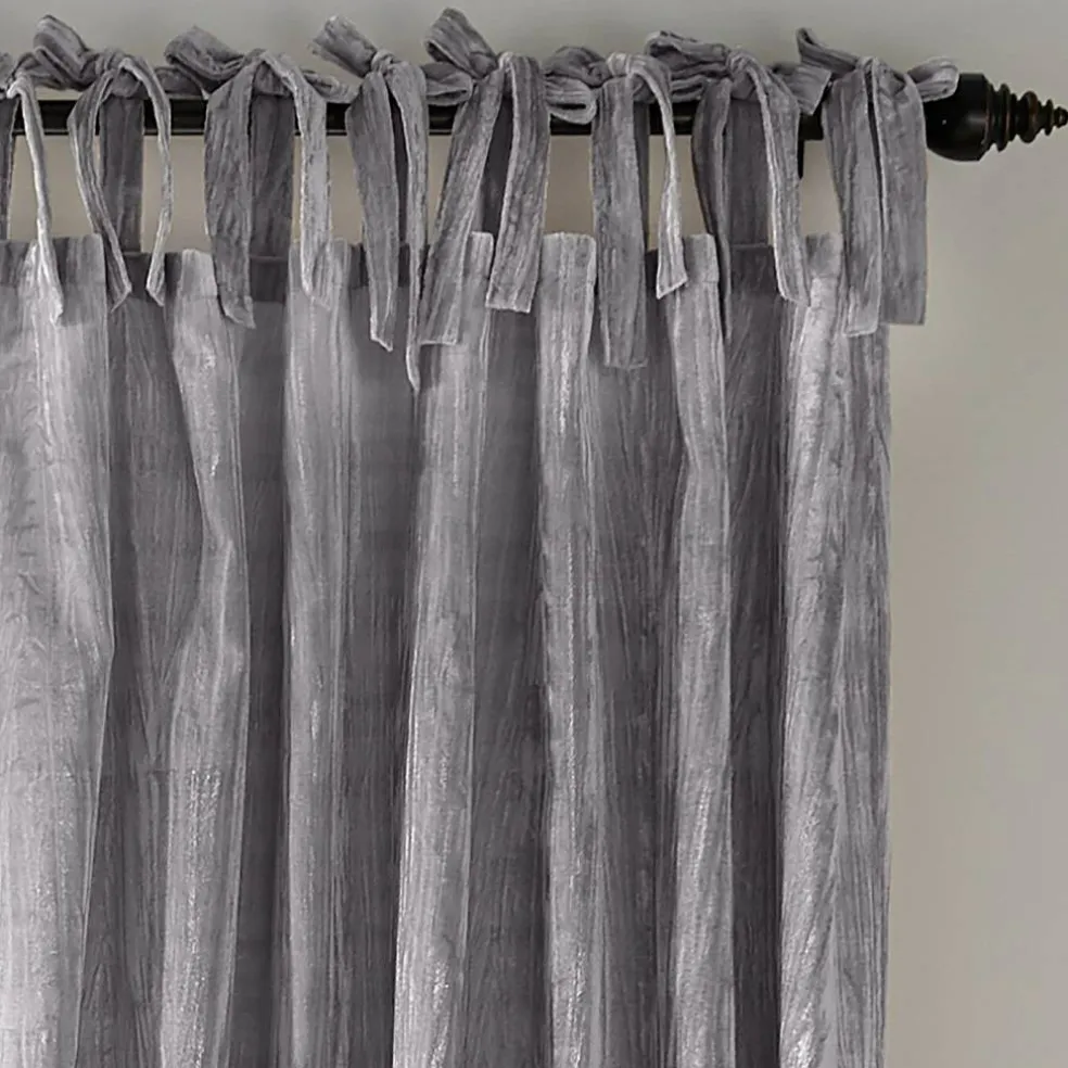 Threadmade Korena Tie-Top Crushed Velvet Window Curtain, Taupe - 52"W x 84"L