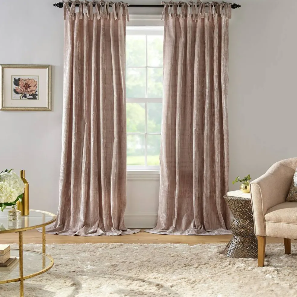 Threadmade Korena Tie-Top Crushed Velvet Window Curtain, Taupe - 52"W x 84"L