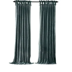 Threadmade Korena Tie-Top Crushed Velvet Window Curtain, Taupe - 52