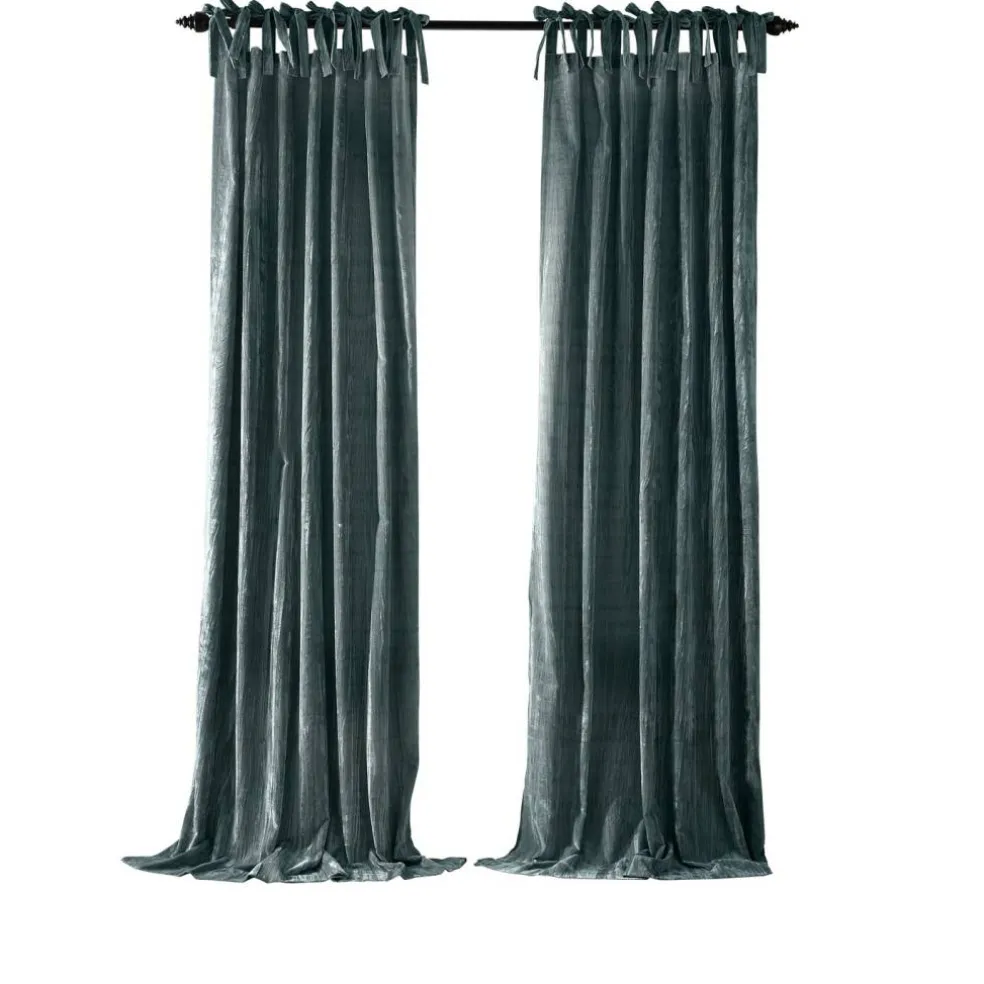 Threadmade Korena Tie-Top Crushed Velvet Window Curtain, Taupe - 52"W x 84"L