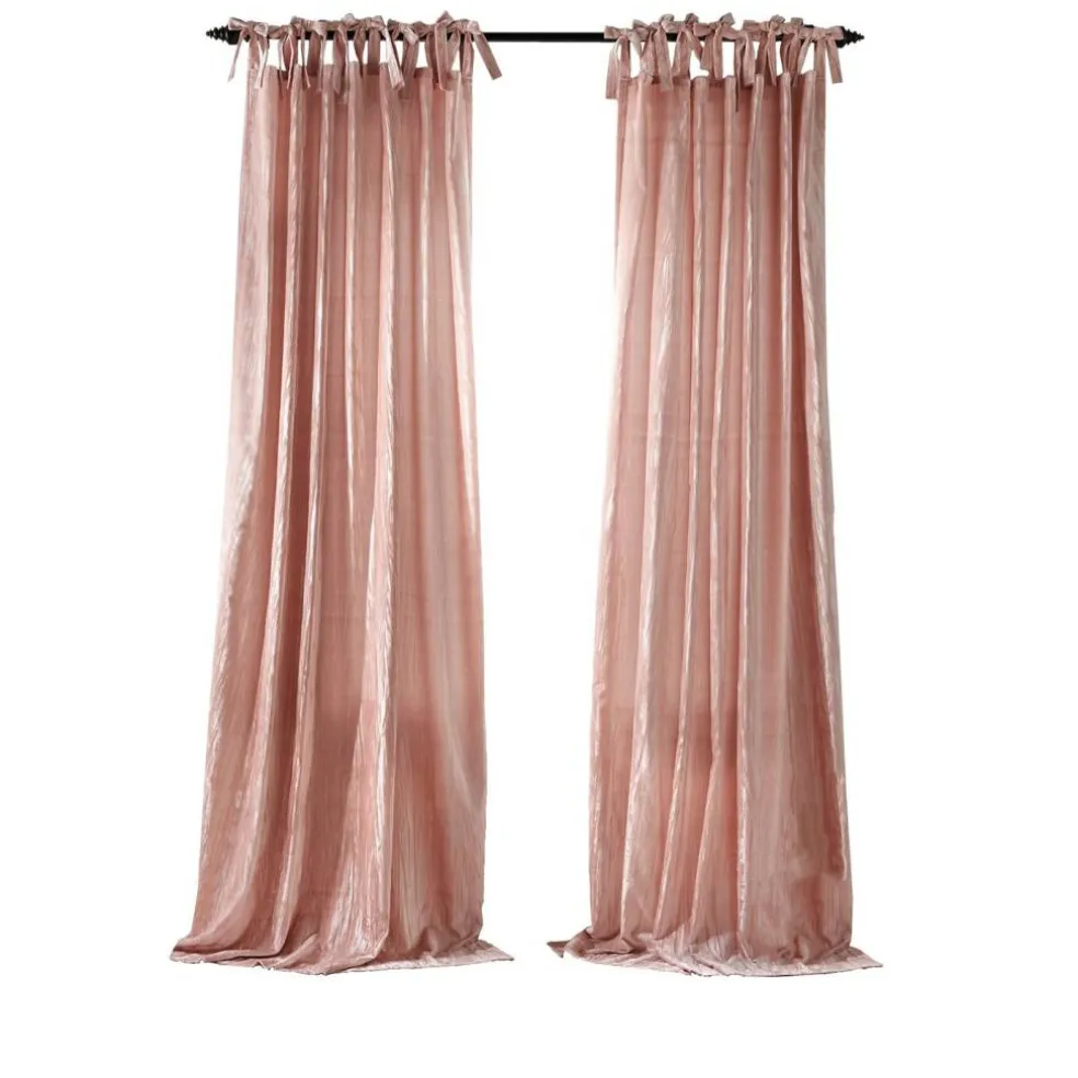 Threadmade Korena Tie-Top Crushed Velvet Window Curtain, Taupe - 52"W x 84"L