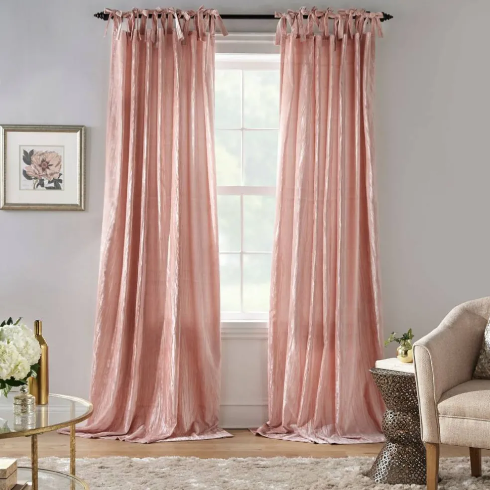 Threadmade Korena Tie-Top Crushed Velvet Window Curtain, Taupe - 52"W x 84"L
