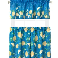 Threadmade Mediterranean Zest 3-Piece Kitchen Curtain Tier Set & Valance, Multicolor - 60"W x 36"L