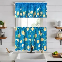 Threadmade Mediterranean Zest 3-Piece Kitchen Curtain Tier Set & Valance, Multicolor - 60"W x 36"L