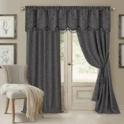 Threadmade Mia Jacquard Scroll Blackout Window Curtain, Gray - 52