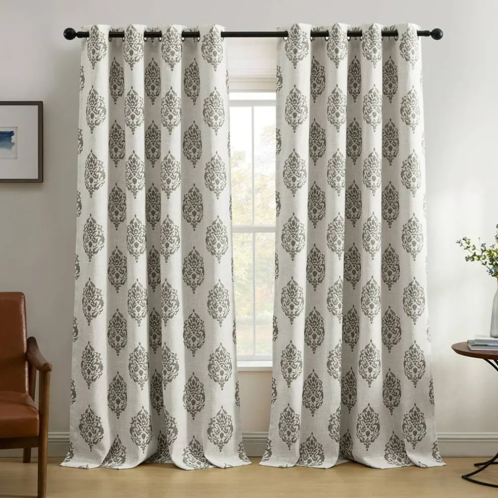Threadmade Navara Medallion Room Darkening Window Curtain, Cinnamon - 52"W x 84"L