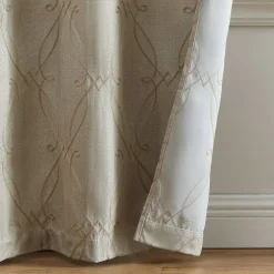 Threadmade Palmetto Lattice Embroidered Blackout Window Curtain Panel, Set of 2, Natural - 37"W x 63"L