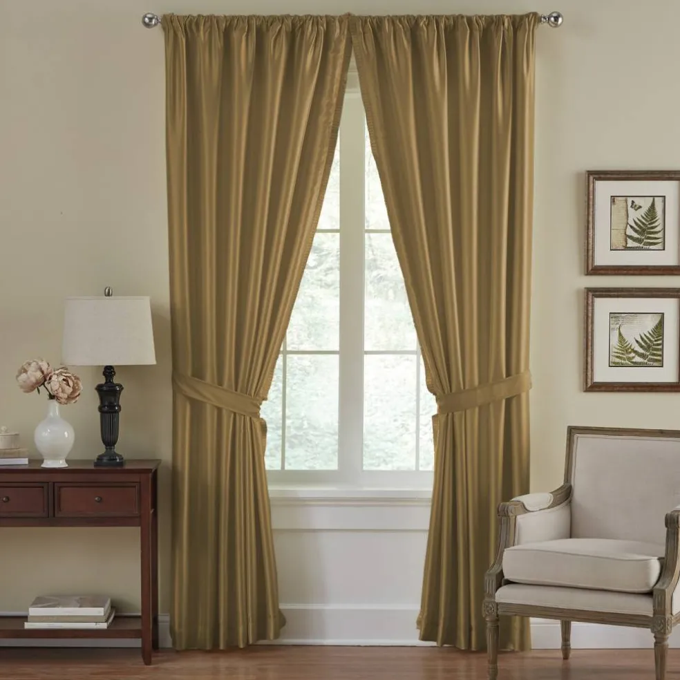 Threadmade Versailles Faux Silk Blackout Window Curtain, Ivory - 52"W x 95"L