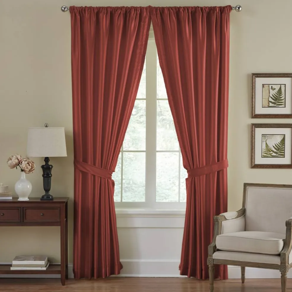 Threadmade Versailles Faux Silk Blackout Window Curtain, Ivory - 52"W x 95"L