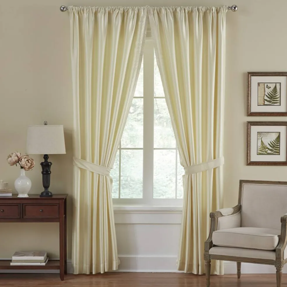 Threadmade Versailles Faux Silk Blackout Window Curtain, Ivory - 52"W x 95"L