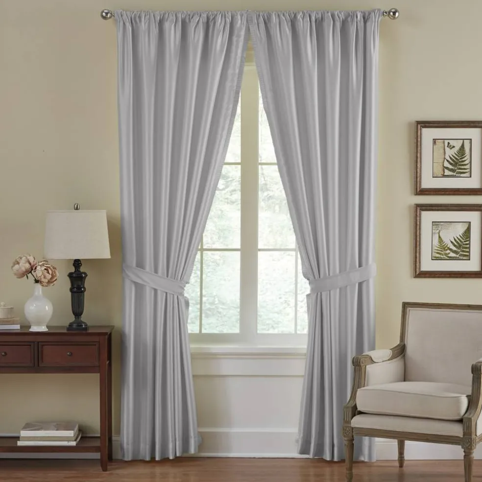 Threadmade Versailles Faux Silk Blackout Window Curtain, Ivory - 52"W x 95"L