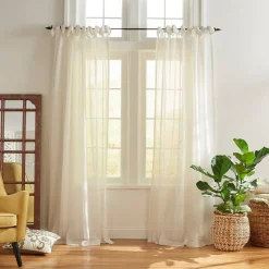 Threadmade Vienna Tie-Top Sheer Window Curtain, Off-White - 52