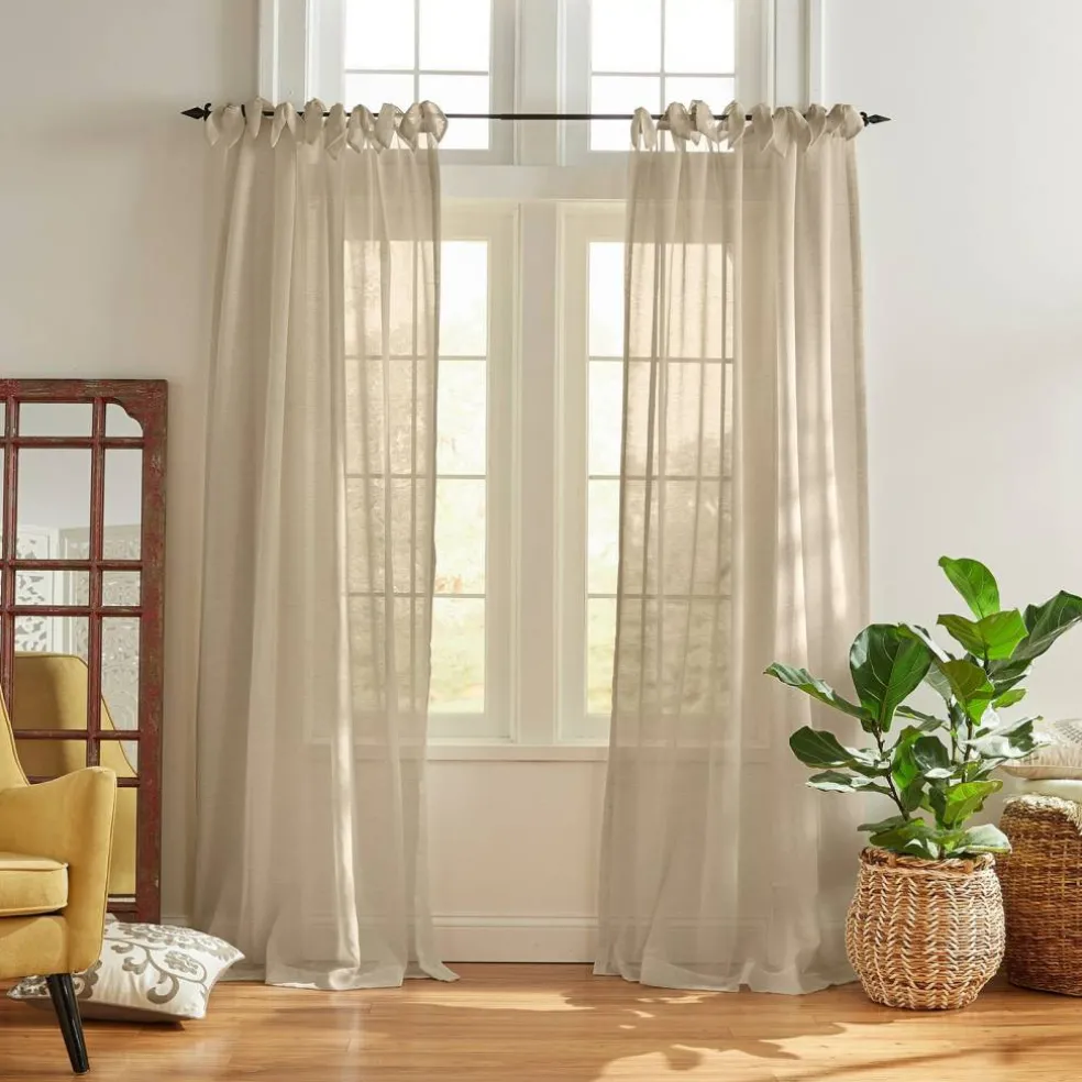 Threadmade Vienna Tie-Top Sheer Window Curtain, Off-White - 52"W x 95"L
