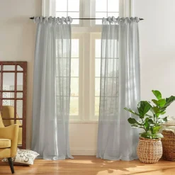 Threadmade Vienna Tie-Top Sheer Window Curtain, Off-White - 52