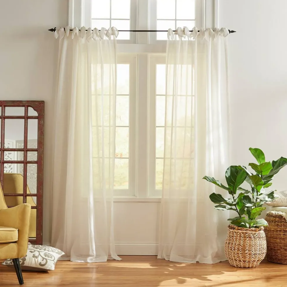 Threadmade Vienna Tie-Top Sheer Window Curtain, Off-White - 52"W x 95"L