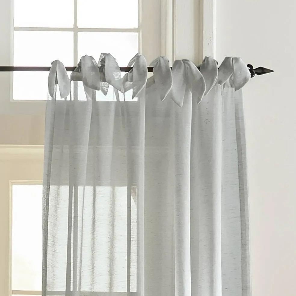 Threadmade Vienna Tie-Top Sheer Window Curtain, Off-White - 52"W x 95"L