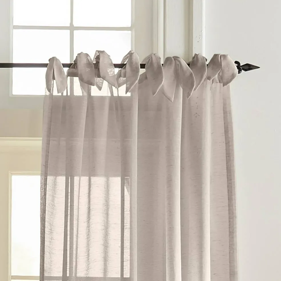 Threadmade Vienna Tie-Top Sheer Window Curtain, Off-White - 52"W x 95"L