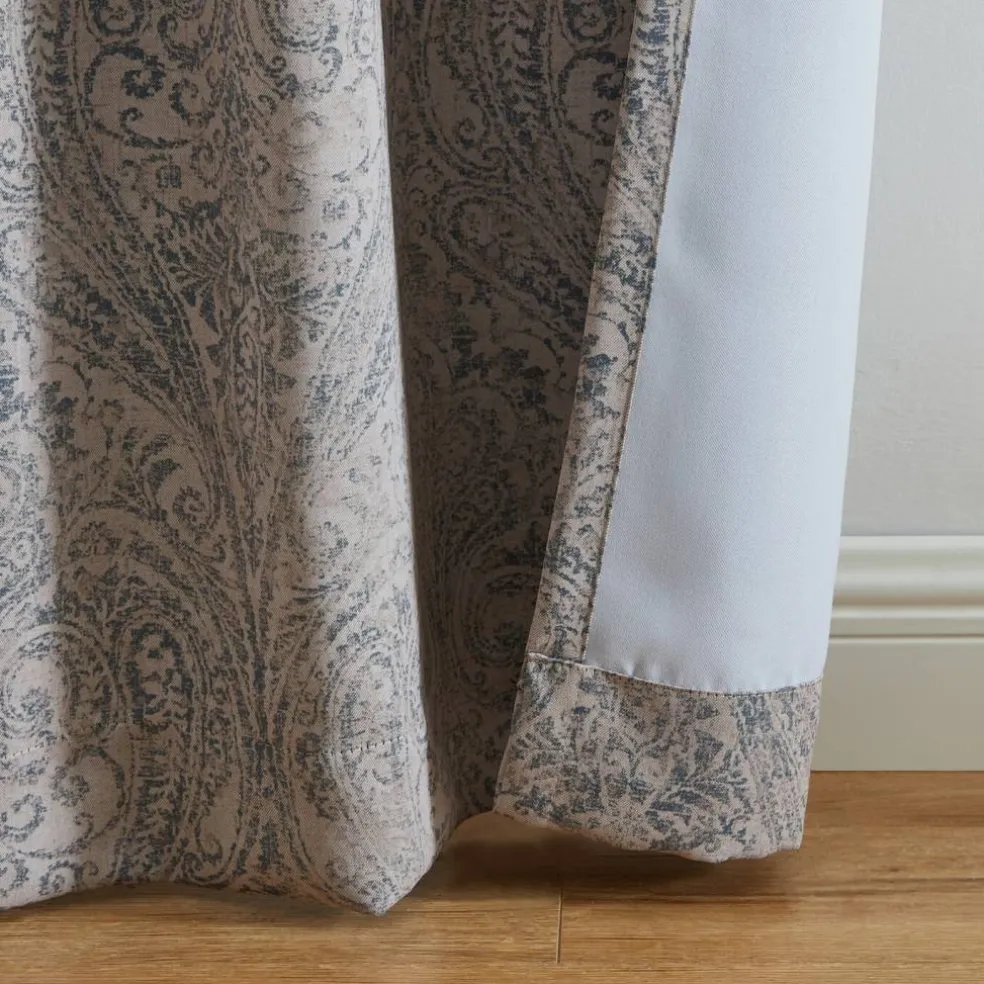 Threadmade Vittoria Paisley Printed Blackout Curtain Panel, Blue - 52"W x 84"L
