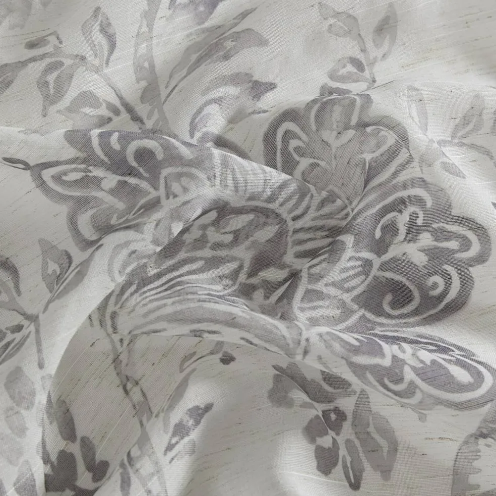 Threadmade Westport Floral Tie-Top Sheer Window Curtain, Gray - 52"W x 95"L