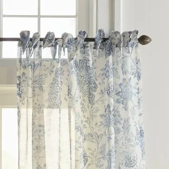 Threadmade Westport Floral Tie-Top Sheer Window Curtain, Gray - 52