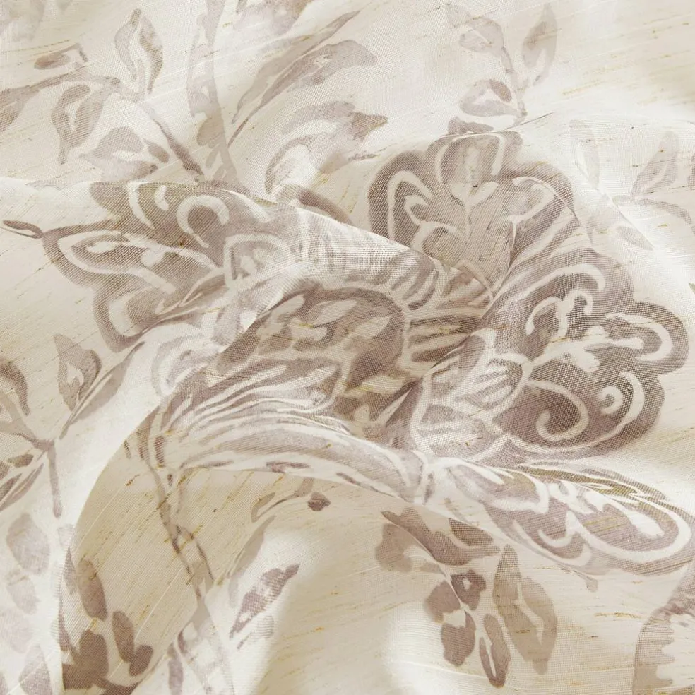 Threadmade Westport Floral Tie-Top Sheer Window Curtain, Gray - 52"W x 95"L