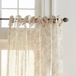 Threadmade Westport Floral Tie-Top Sheer Window Curtain, Gray - 52