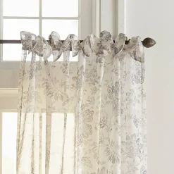 Threadmade Westport Floral Tie-Top Sheer Window Curtain, Gray - 52