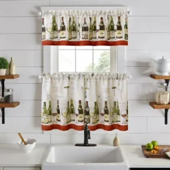 Threadmade Wine Tasting 3-Piece Kitchen Curtain Tier Set & Valance, Multicolor - 60"W x 24"L