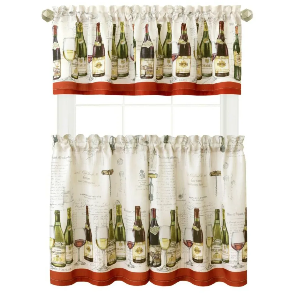 Threadmade Wine Tasting 3-Piece Kitchen Curtain Tier Set & Valance, Multicolor - 60"W x 24"L