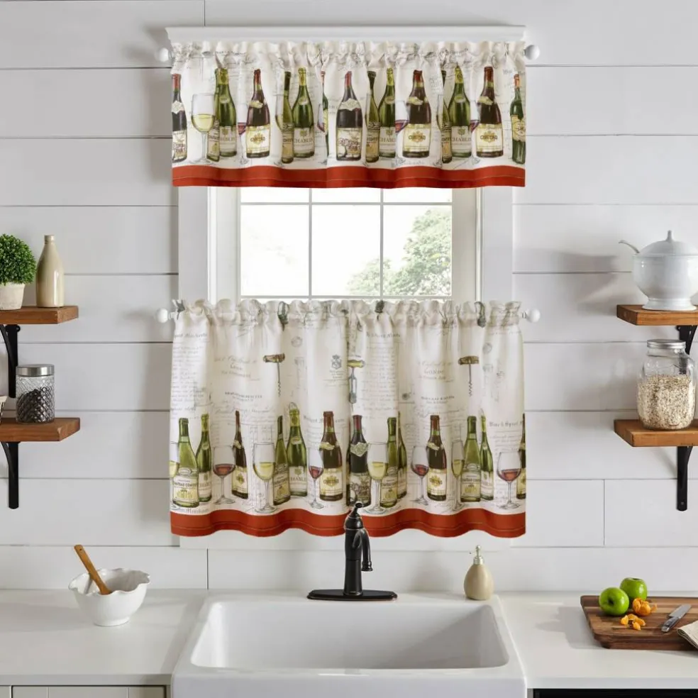 Threadmade Wine Tasting 3-Piece Kitchen Curtain Tier Set & Valance, Multicolor - 60"W x 24"L