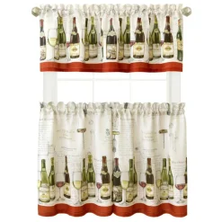 Threadmade Wine Tasting 3-Piece Kitchen Curtain Tier Set & Valance, Multicolor - 60