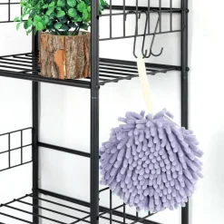 4-Tier Black Metal Storage Cart with Wood Top, Freestanding Wire Shelving Unit with Wheels & Hooks