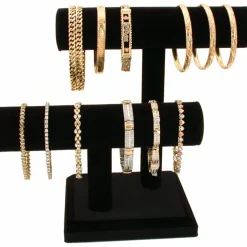 2 Tier Black Velvet T-Bar Bracelet Watch Jewelry Stand Display